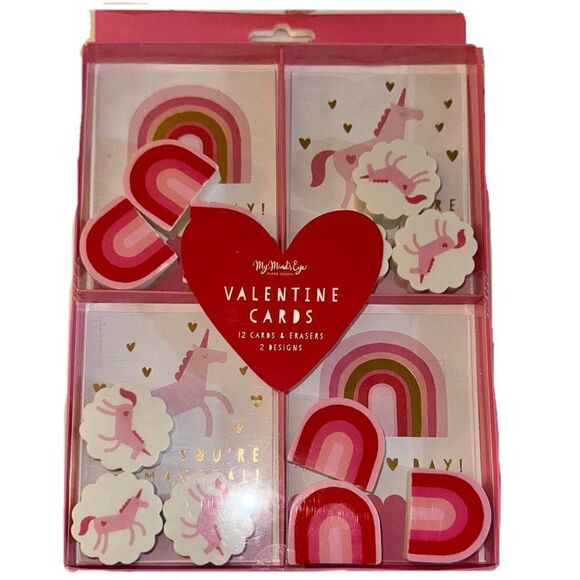 **SOLD** My Mind’s Eye 12 Pack Pink Rainbows & Unicorns Valentine’s Day Cards - Picture 2 of 10